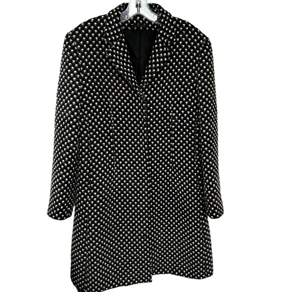 ELIE TAHARI - Alpaca Wool Blend Black & Gray Mid Length Double Breast Coat Large - Picture 1 of 8